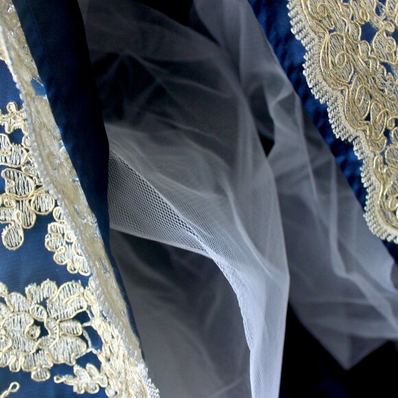 Chasing Fireflies Dark Blue Gold Embroidered Metallic Knee-Length Gown Dress 16 - Picture 6 of 10